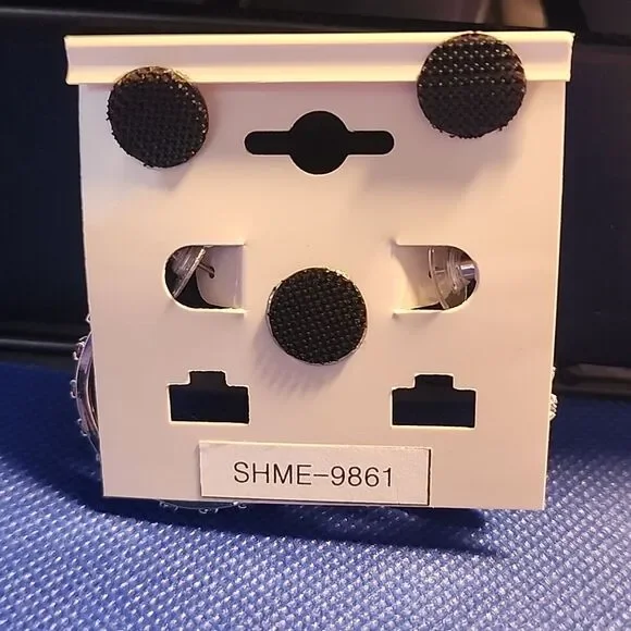 Silver Toned Studded Hoop Earrings With Faux Rhinestones - Picture 3 of 4